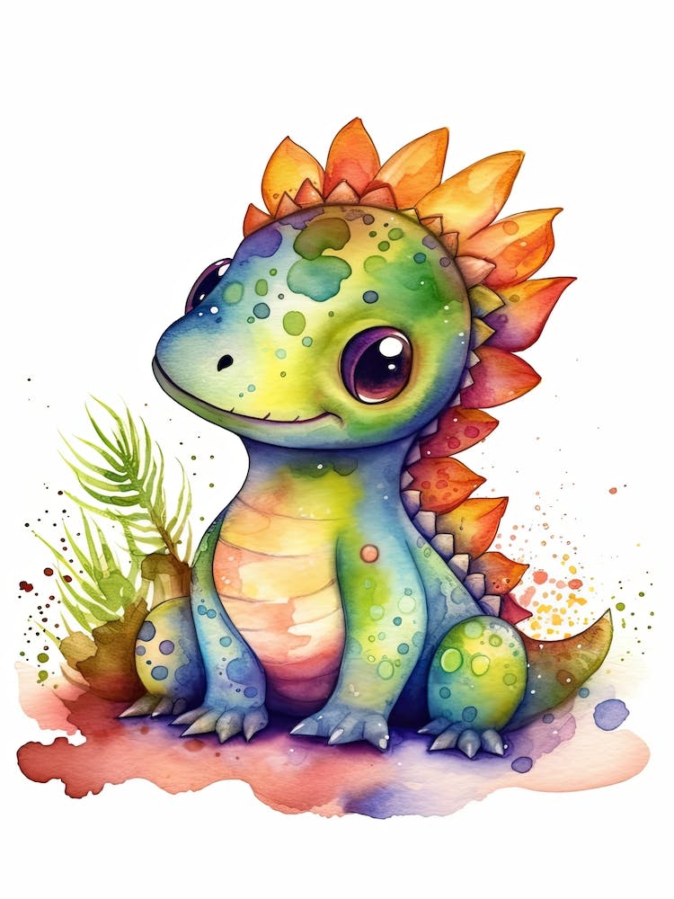 Segisaurus Cute Dinosaur Watercolour 3