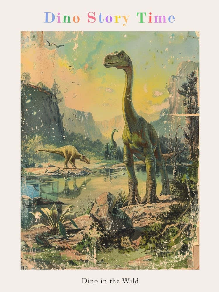 Dinosaur In Jurassic Landscape Vintage Illustration 2 Poster