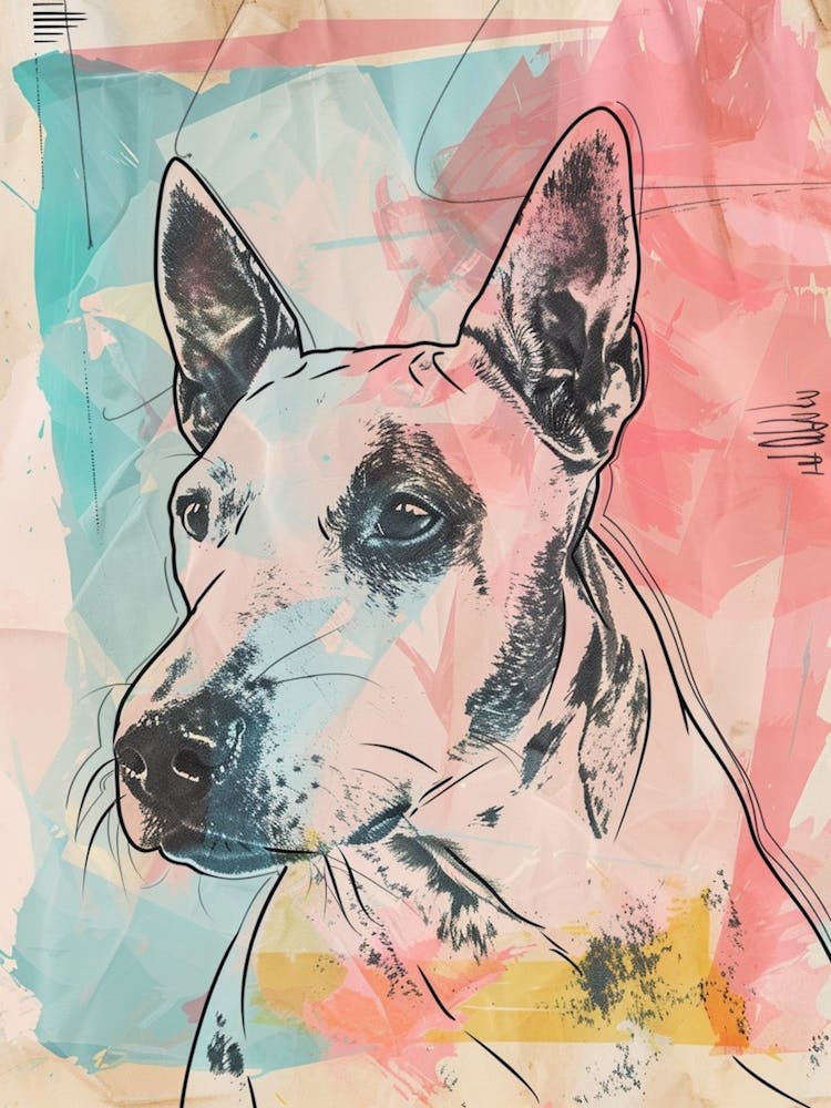 Bull Terrier Dog Pastel Line Watercolour Illustration  4