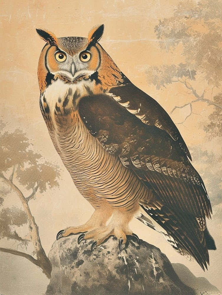 Philipine Eagle Owl Vintage Illustration 3