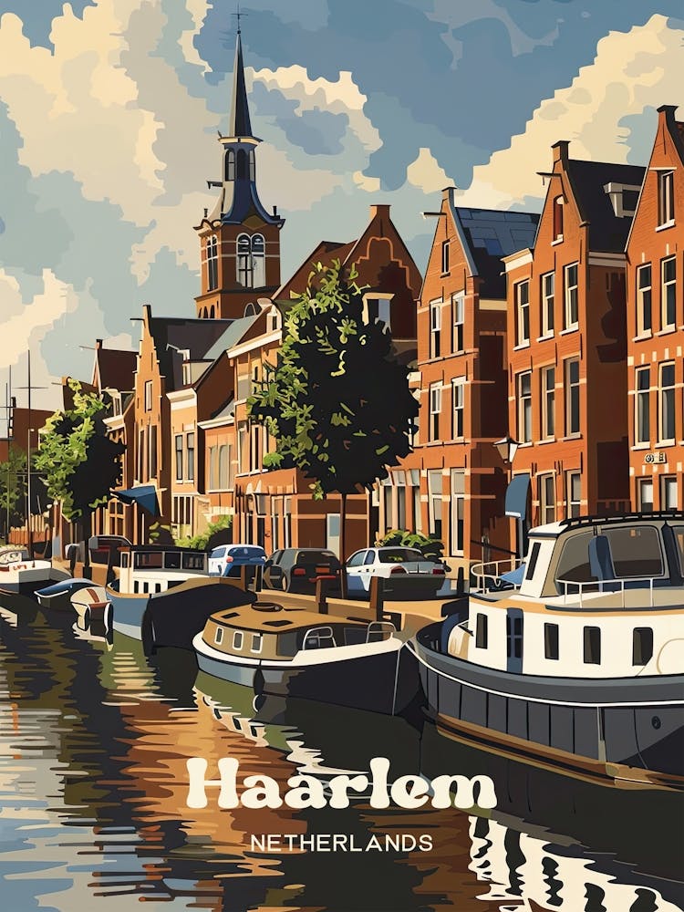 Haarlem Netherlands Canal Travel Art