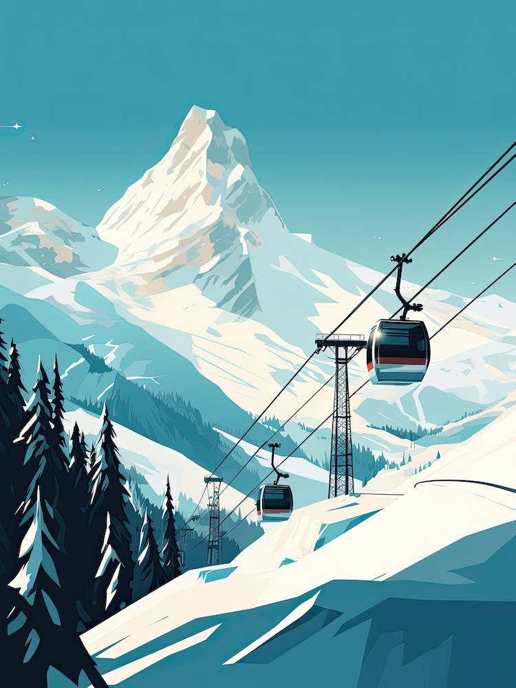 Gstaad   Switzerland, Ski Resort Illustration 2 Simple Style