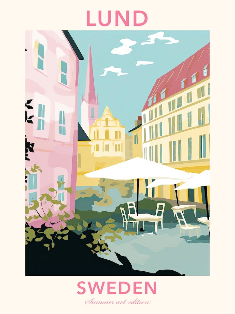 Lund, Sweden, Flat Pastels Tones Illustration 1 Poster