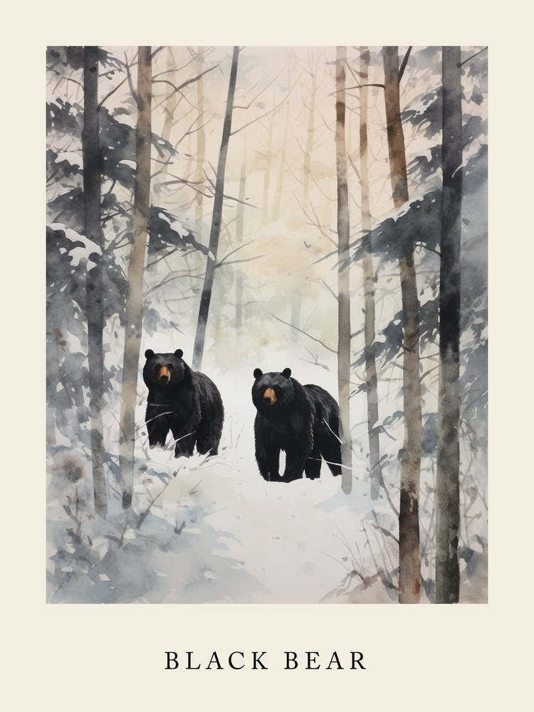 Winter Watercolour Black Bear 2 Poster