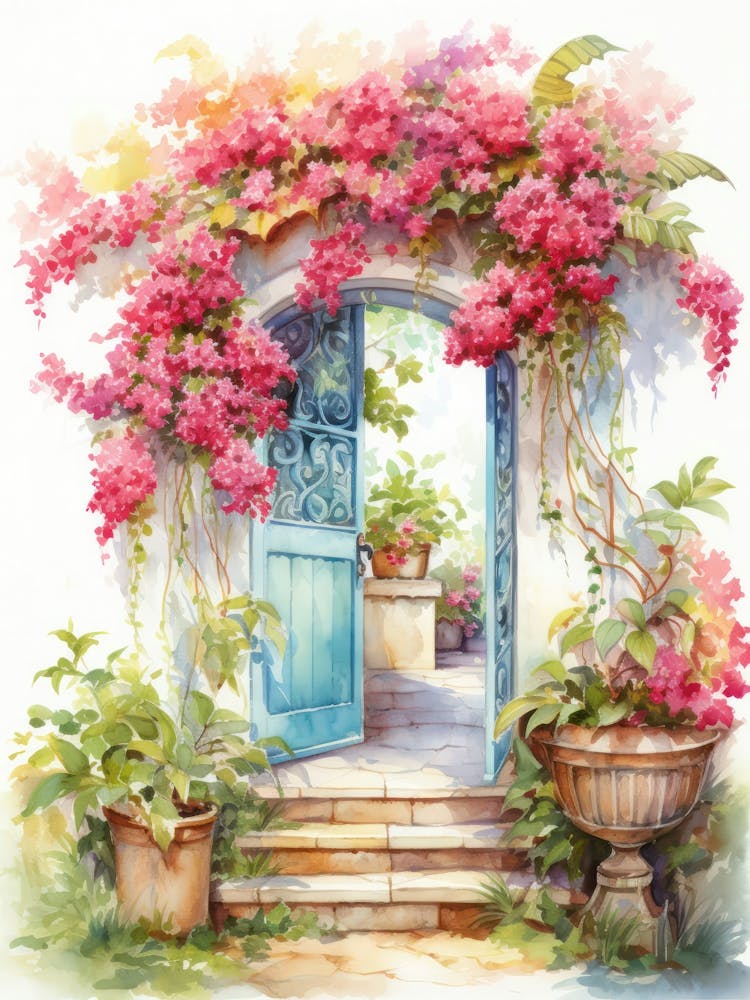 Amalfi, Italy   Mediterranean Doors Watercolour Painting 7