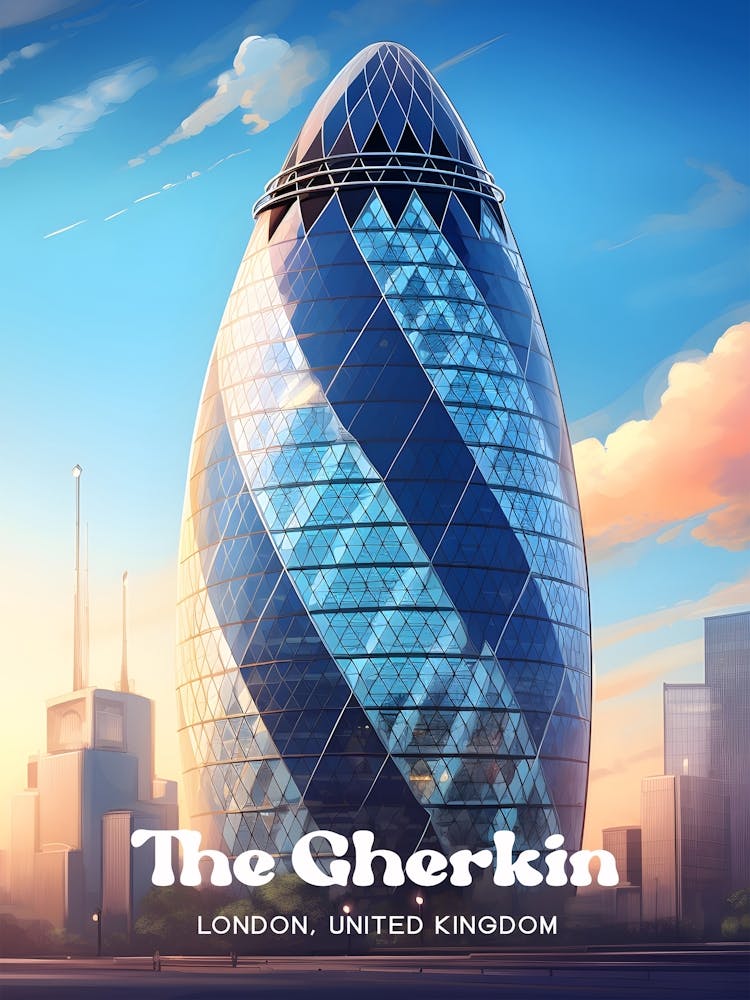 The Gherkin London United Kingdom Skyscraper Travel Illustration