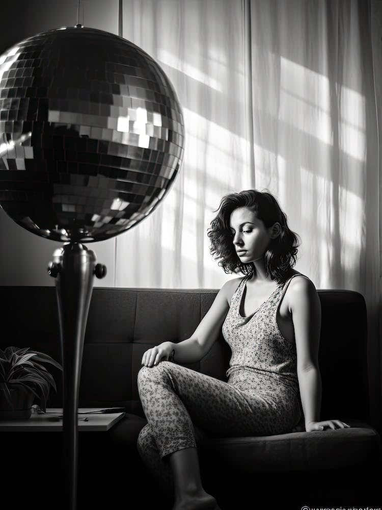 Disco Ball Woman Black And White Photography 0