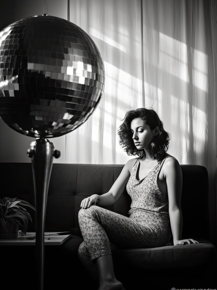 Disco Ball Woman Black And White Photography 0