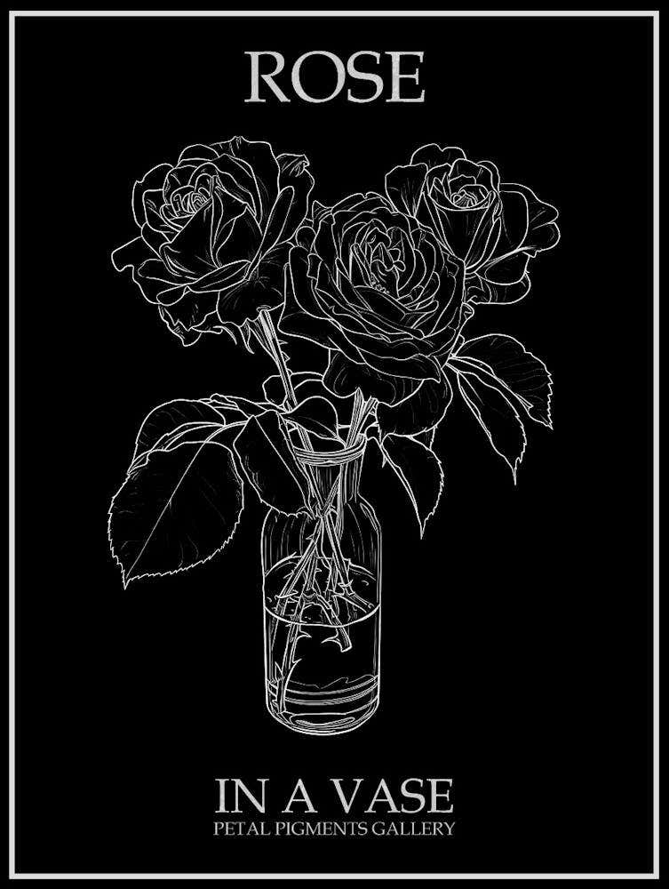 Rose In A Vase Line Drawing 6 Poster Inverted
