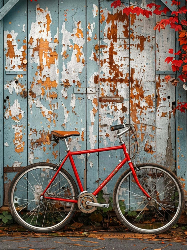 Bicycle Leaning Against Rustic Wall