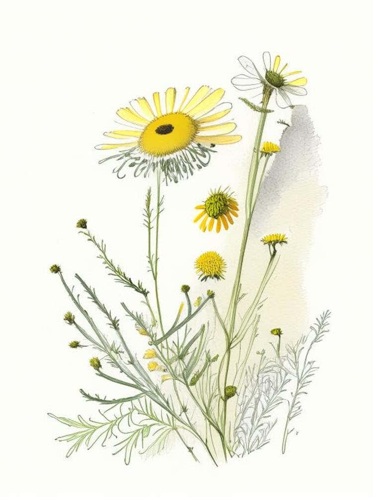 Chamomile Spices And Herbs Pencil Illustration 1