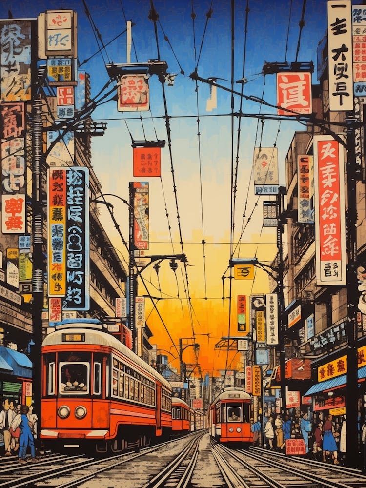 Akihabara Electric Town, Japan Vintage Travel Art 2