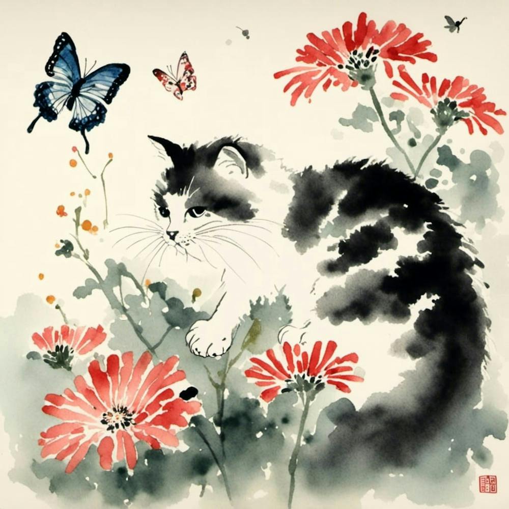 japanese kitty and butterflies