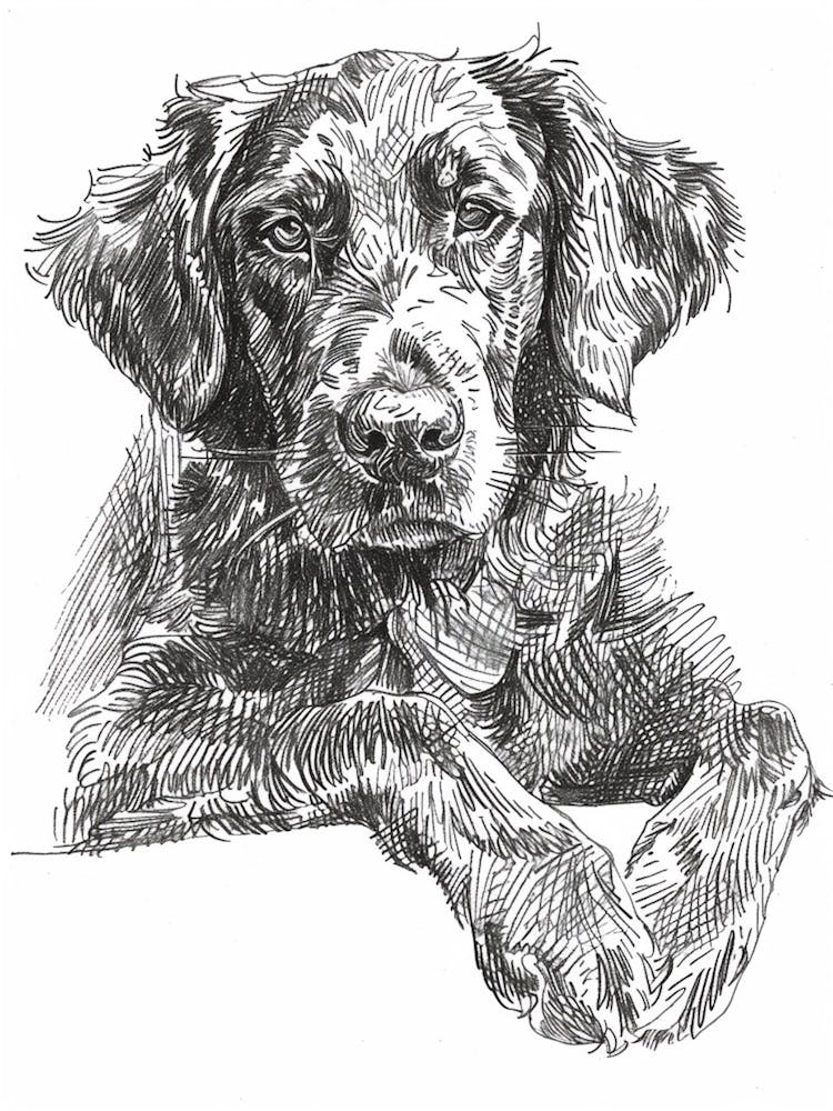 Flat Coated Retriever Dog Line Sketch  1