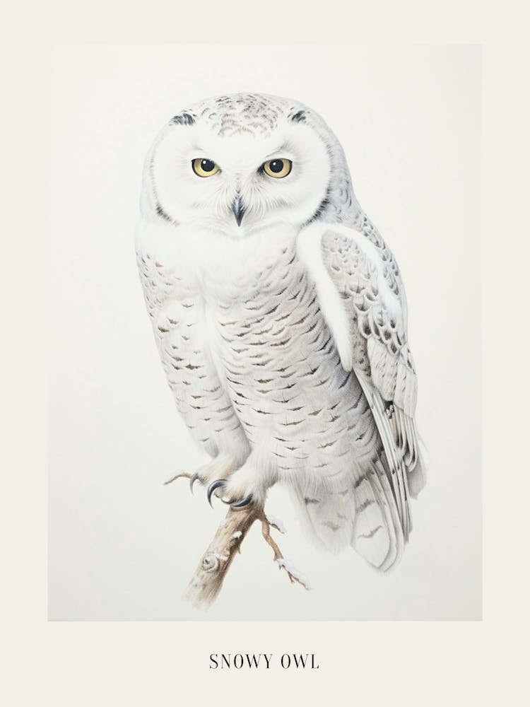 Vintage Bird Drawing Snowy Owl 4 Poster