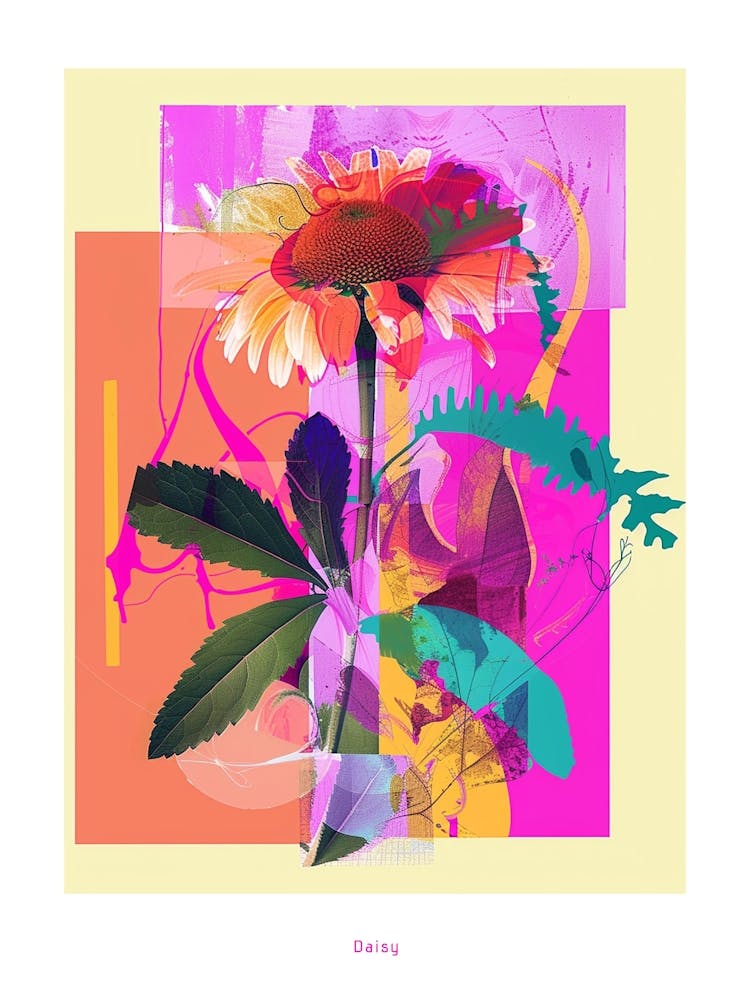 Daisy 4 Neon Flower Collage Poster