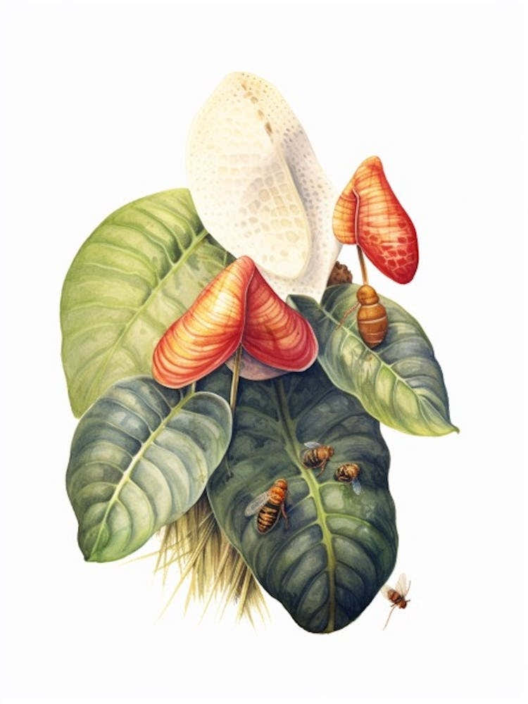 Beehive With Anthurium Flower Watercolour Illustration 2