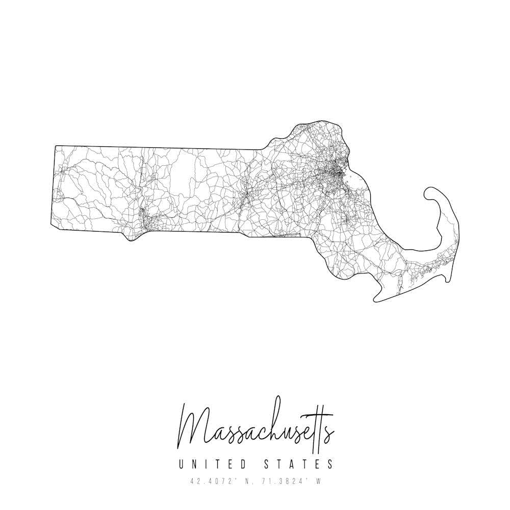 Massachusetts Minimal Street Map Square