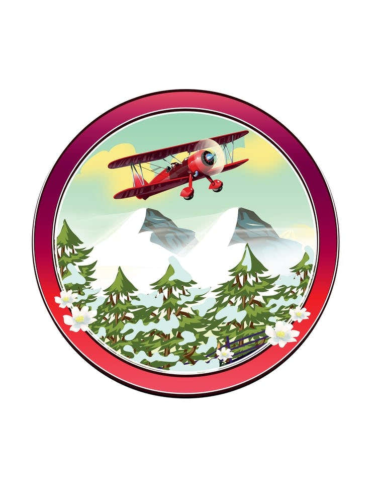 Bi plane flying over the mountains.