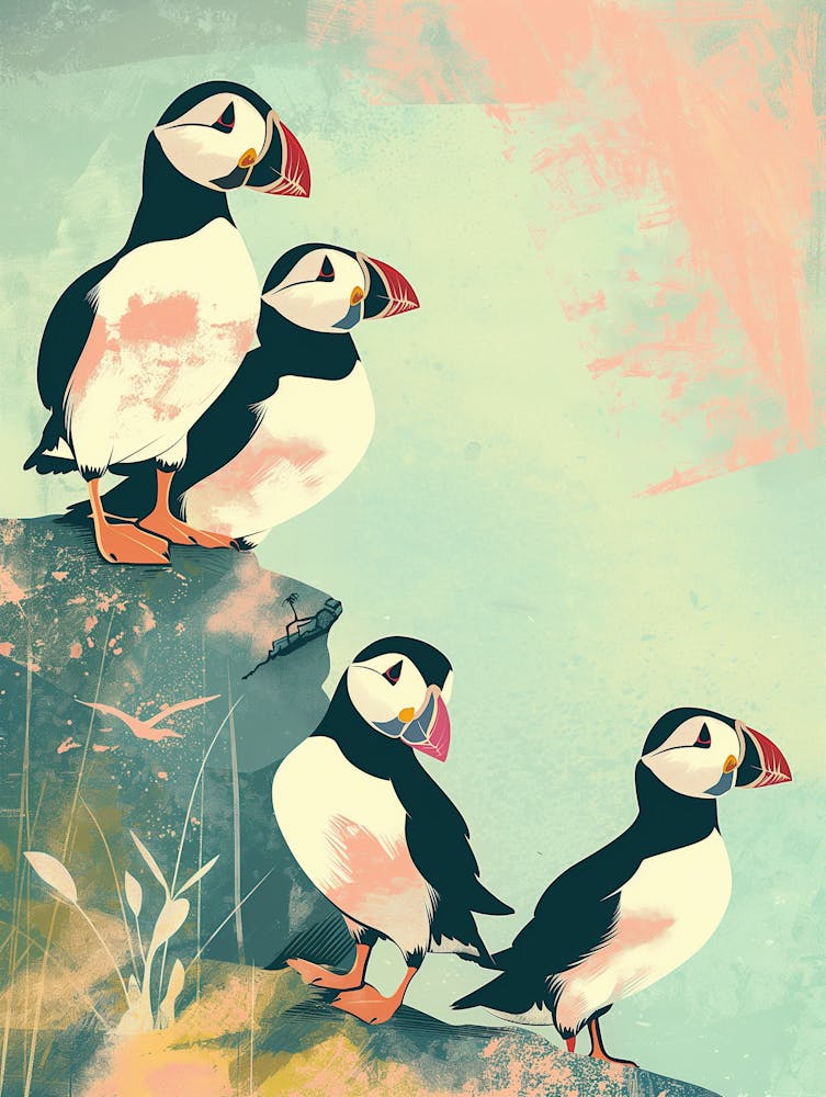 Quiet Puffins On The Shore