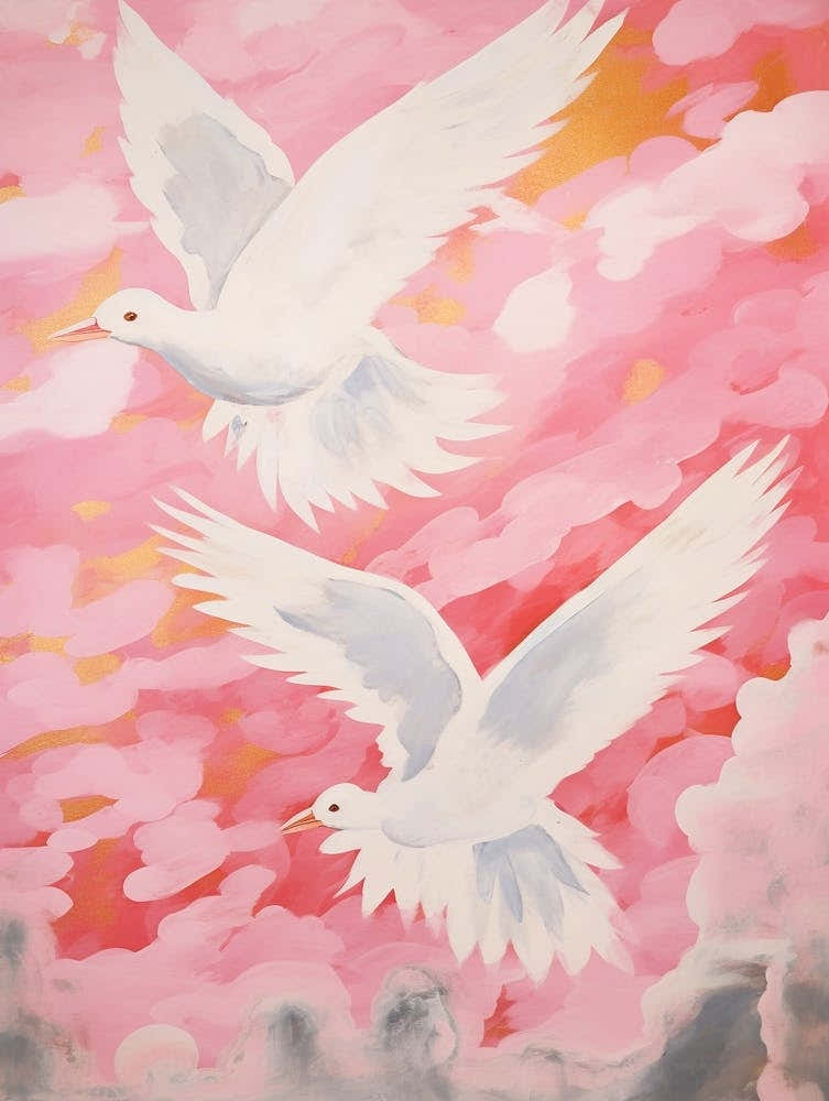 Pink Ethereal Bird Painting Seagull