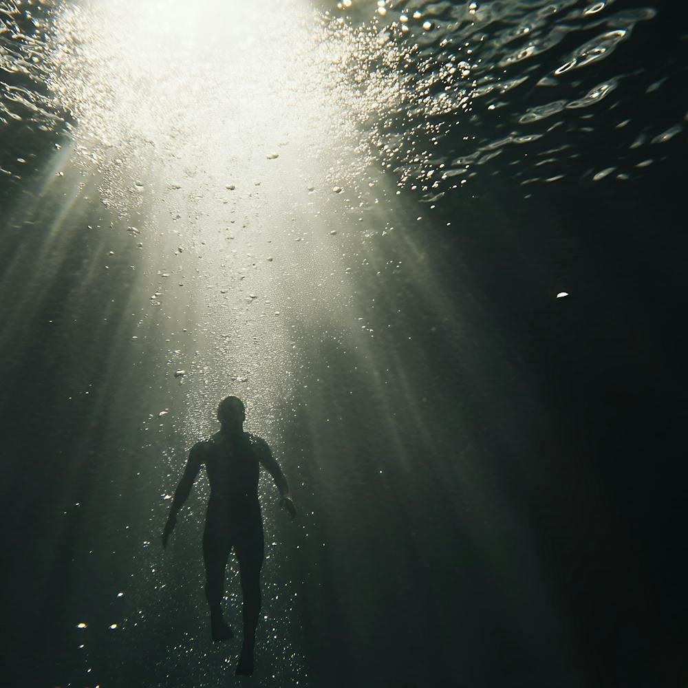 Portrait Of A Man Swimming Underwater