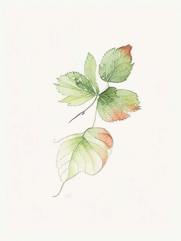 Wild Strawberry Leaf Minimalist Watercolour 1