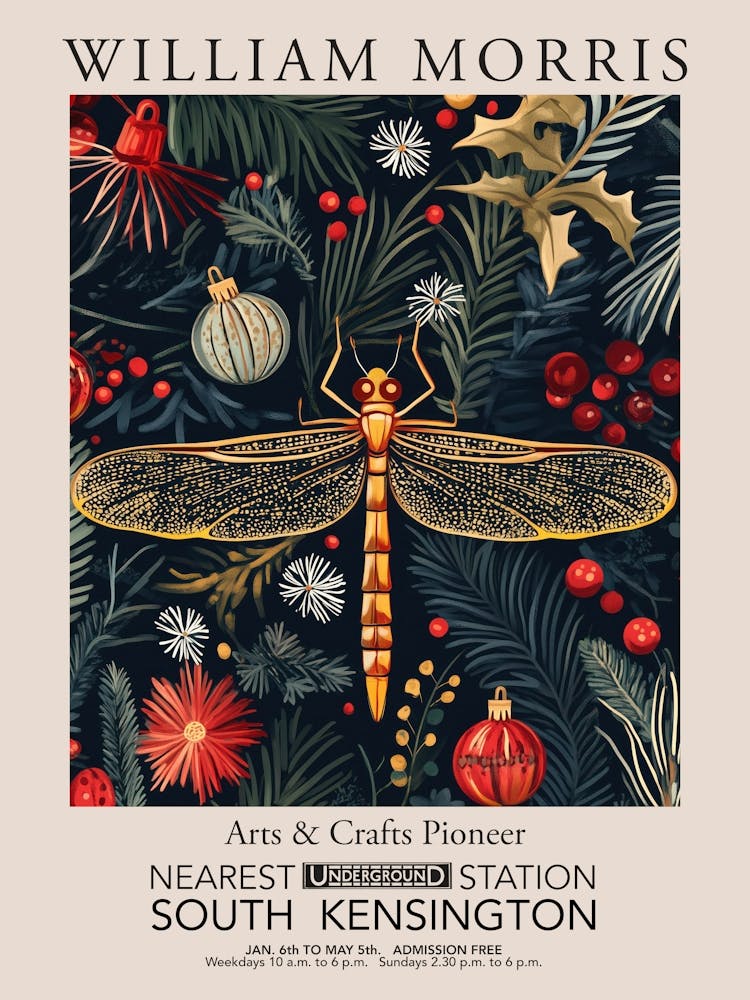 William Morris Prints Dragonfly Christmas Gift Winter Vintage