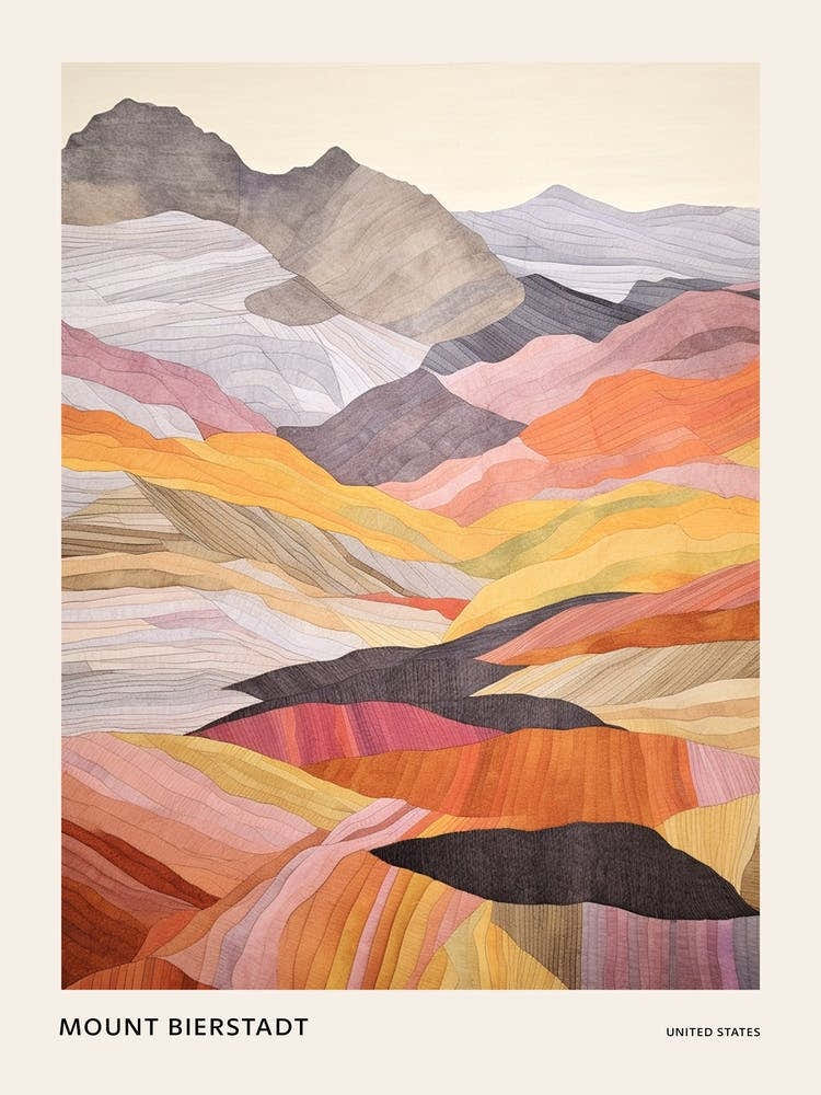 Mount Bierstadt United States 3 Colourful Mountain Illustration Poster