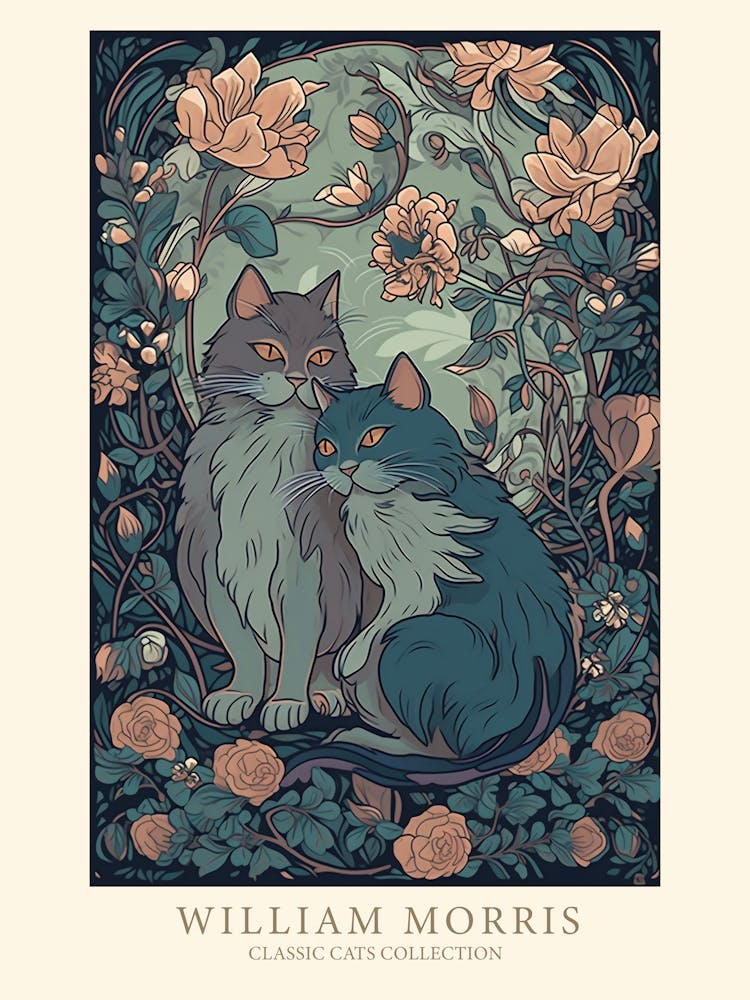 William Morris  Inspired  Classic Cats Friends Botanical