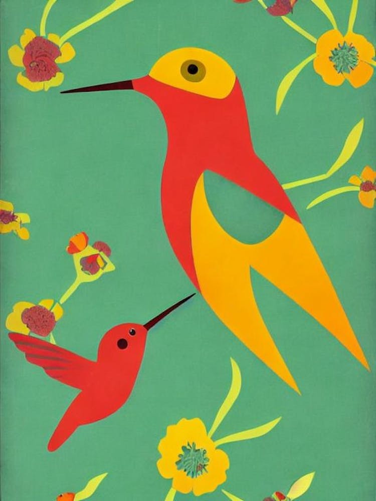 Hummingbird Midcentury Illustration Bird