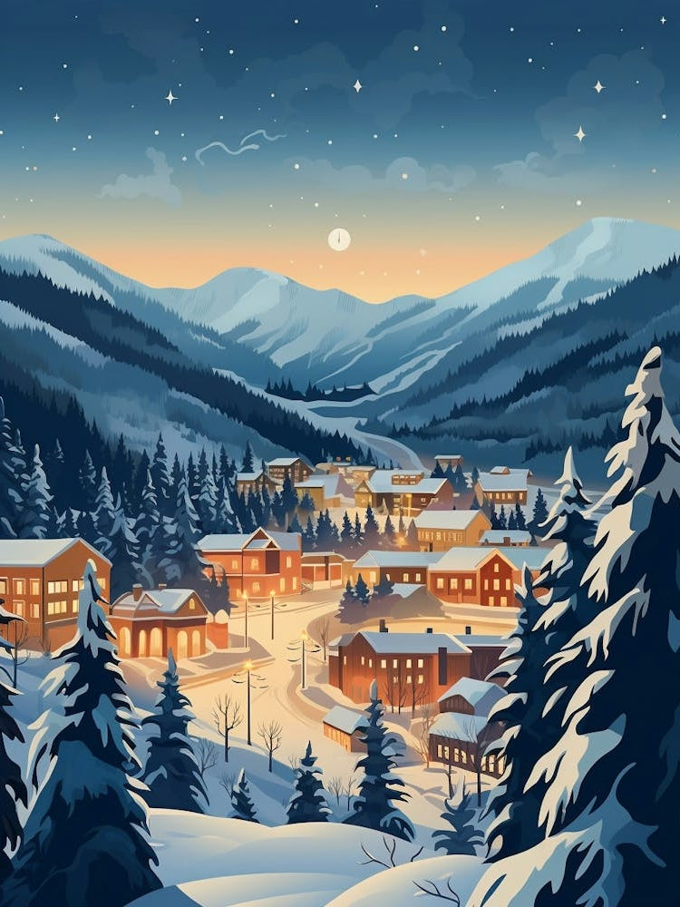 Winter Travel Night Illustration Aspen Colorado 3