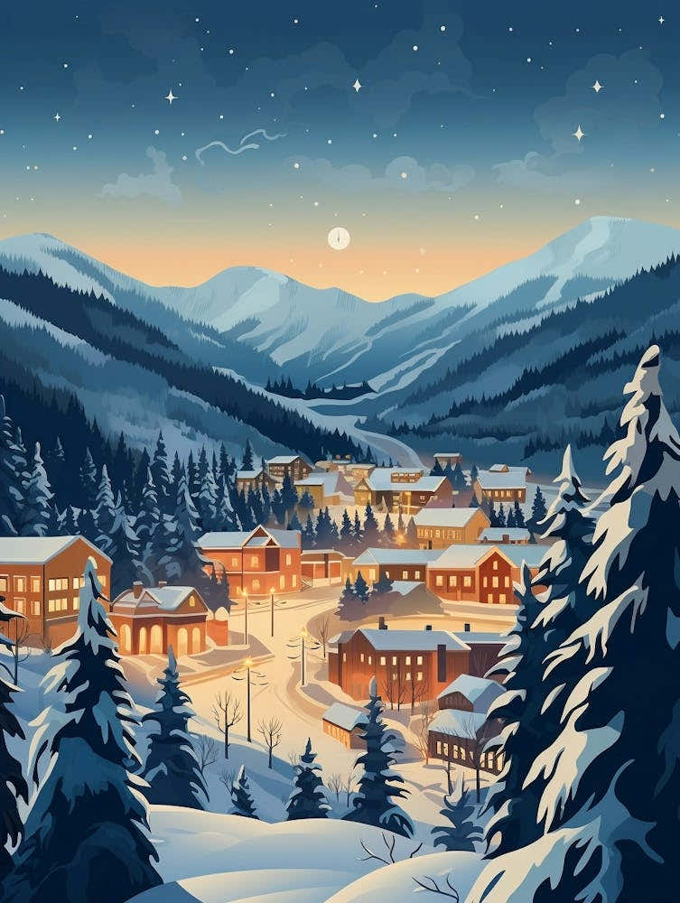 Winter Travel Night Illustration Aspen Colorado 3