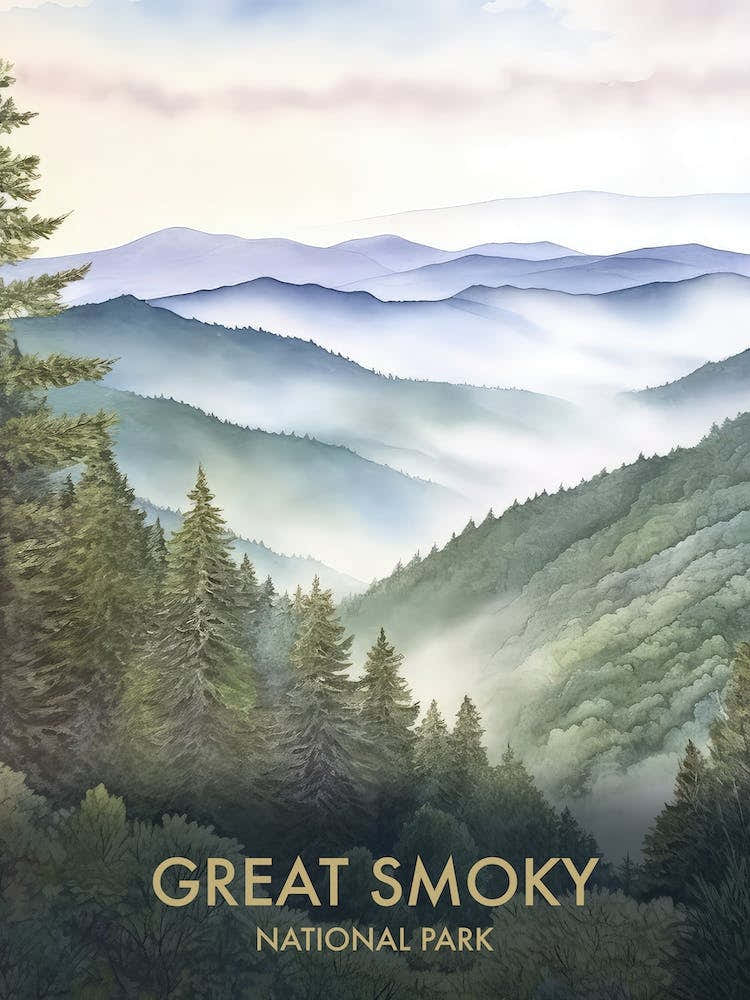 Great Smoky National Park Watercolour Vintage Travel Poster 3
