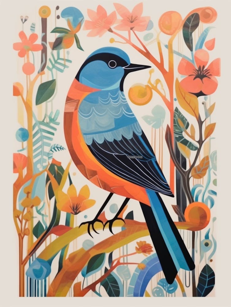 Colourful Scandi Bird European Robin 1