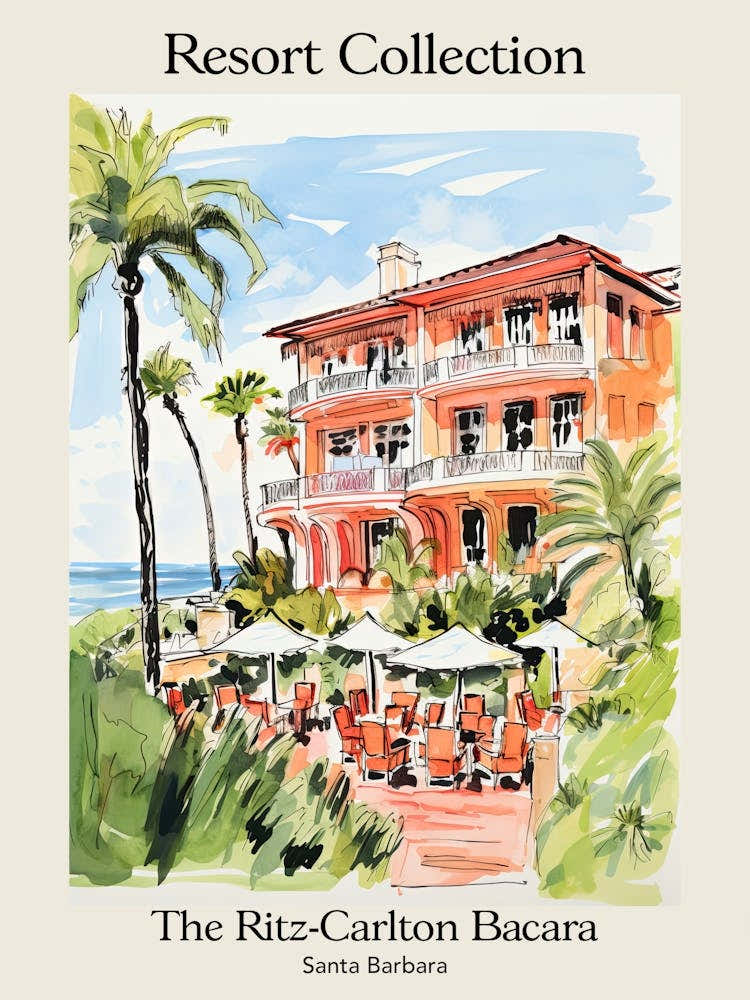 Poster Of The Ritz Carlton Bacara, Santa Barbara   Santa Barbara, California   Resort Collection Storybook Illustration 5