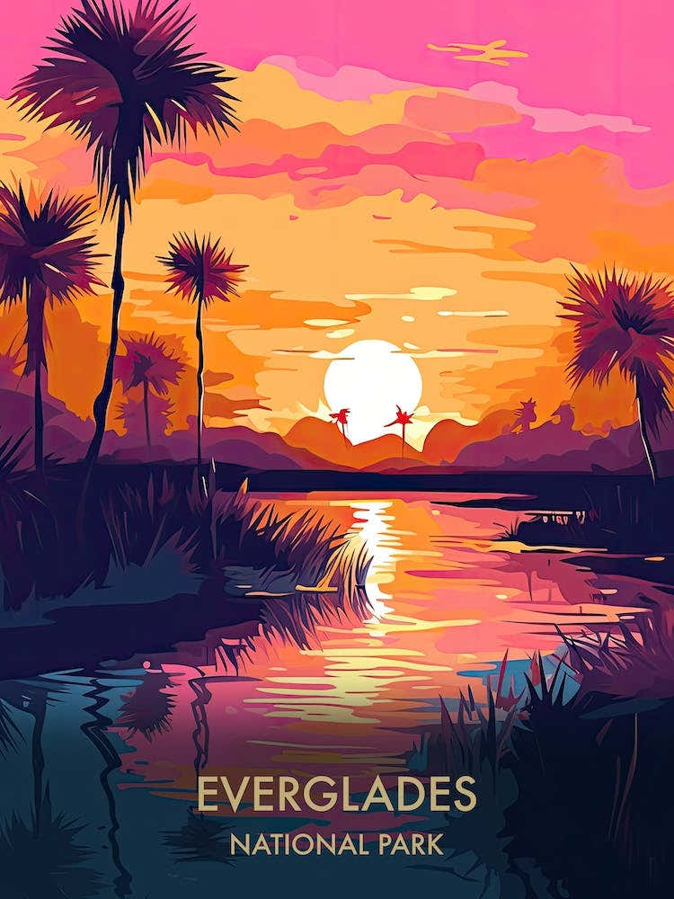 Everglades National Park Travel Poster Illustration Style 1