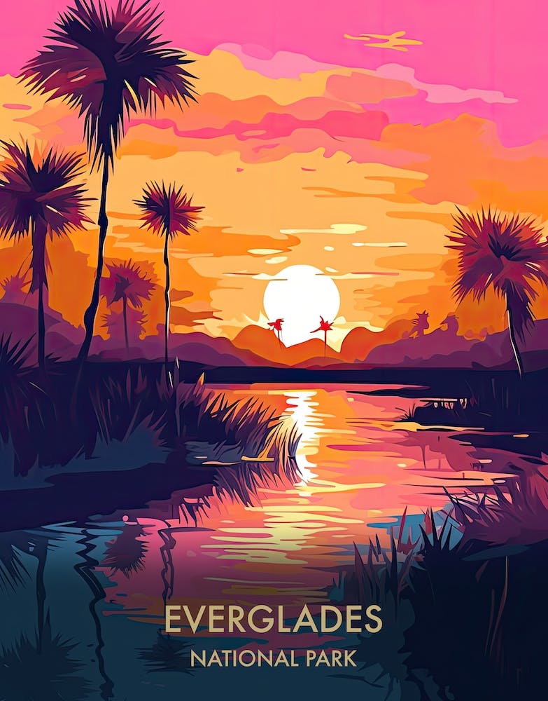 Everglades National Park Travel Poster Illustration Style 1