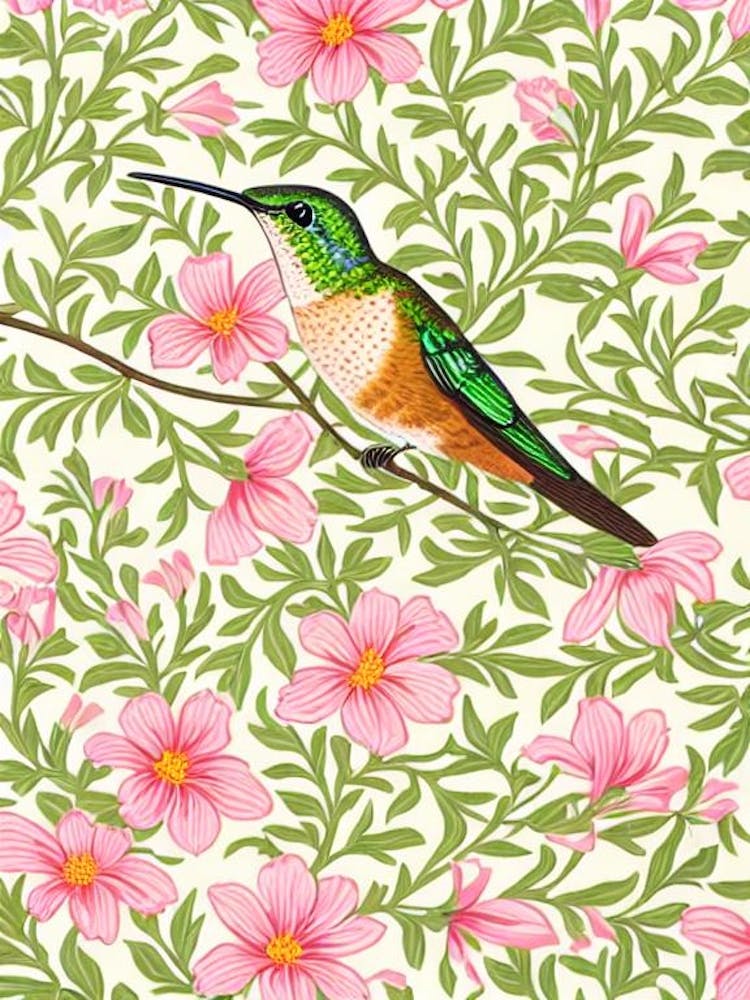 Hummingbird William Morris Style Bird
