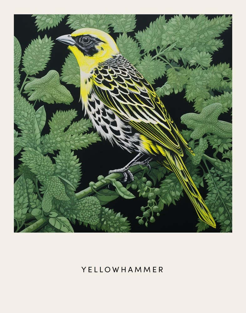 Ohara Koson Inspired Bird Painting Yellowhammer 1 Poster