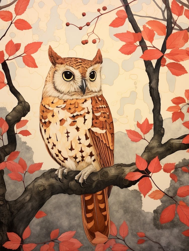 Bird Illustration Eastern Screech Owl 2