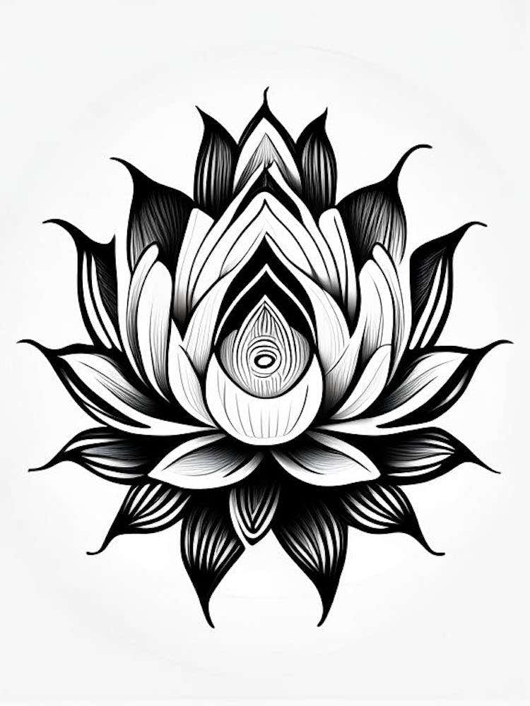 Lotus Flower, Symbol, Third Eye Simple Black & White Illustration 7