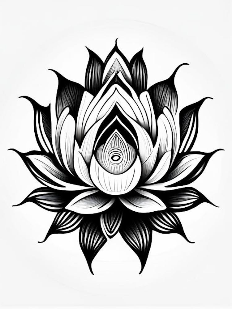 Lotus Flower, Symbol, Third Eye Simple Black & White Illustration 7