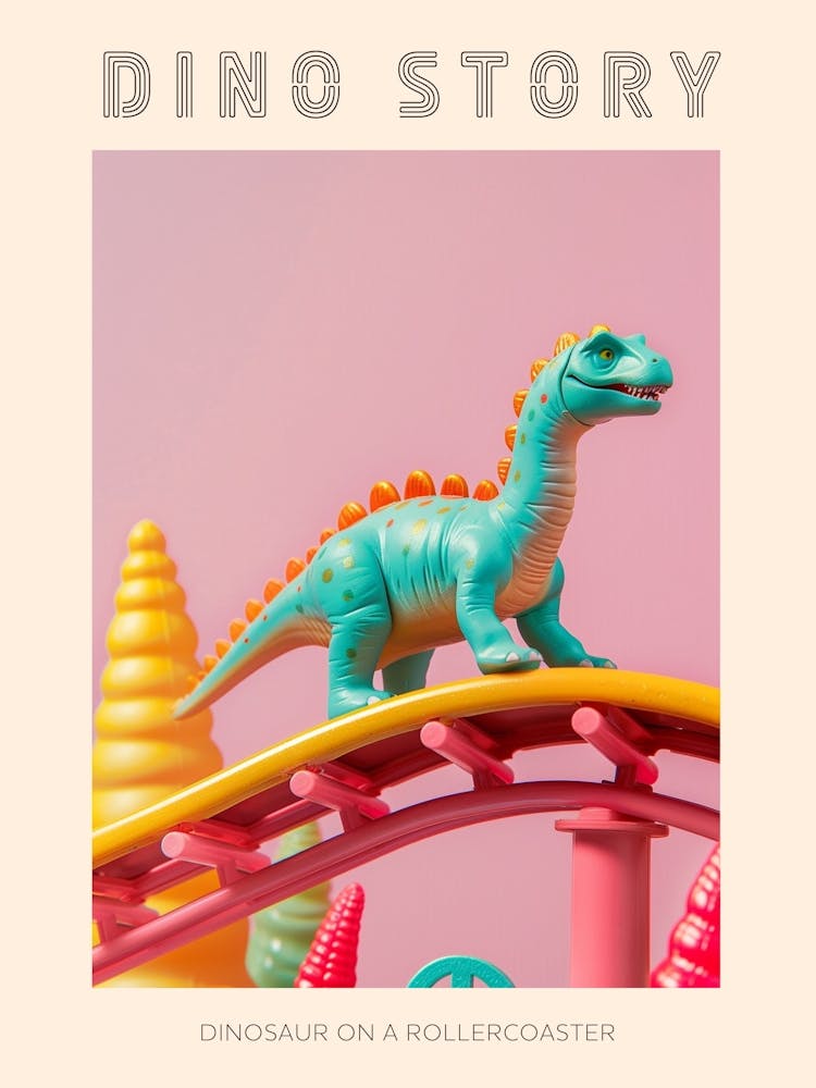 Pastel Toy Dinosaur On A Rollercoaster 1 Poster