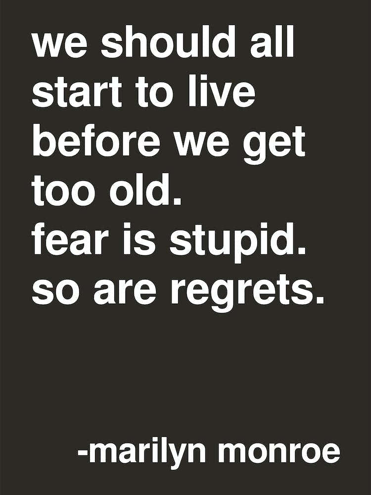 Fear Is Stupid So Are Regrets Marilyn Monroe Quote In Black