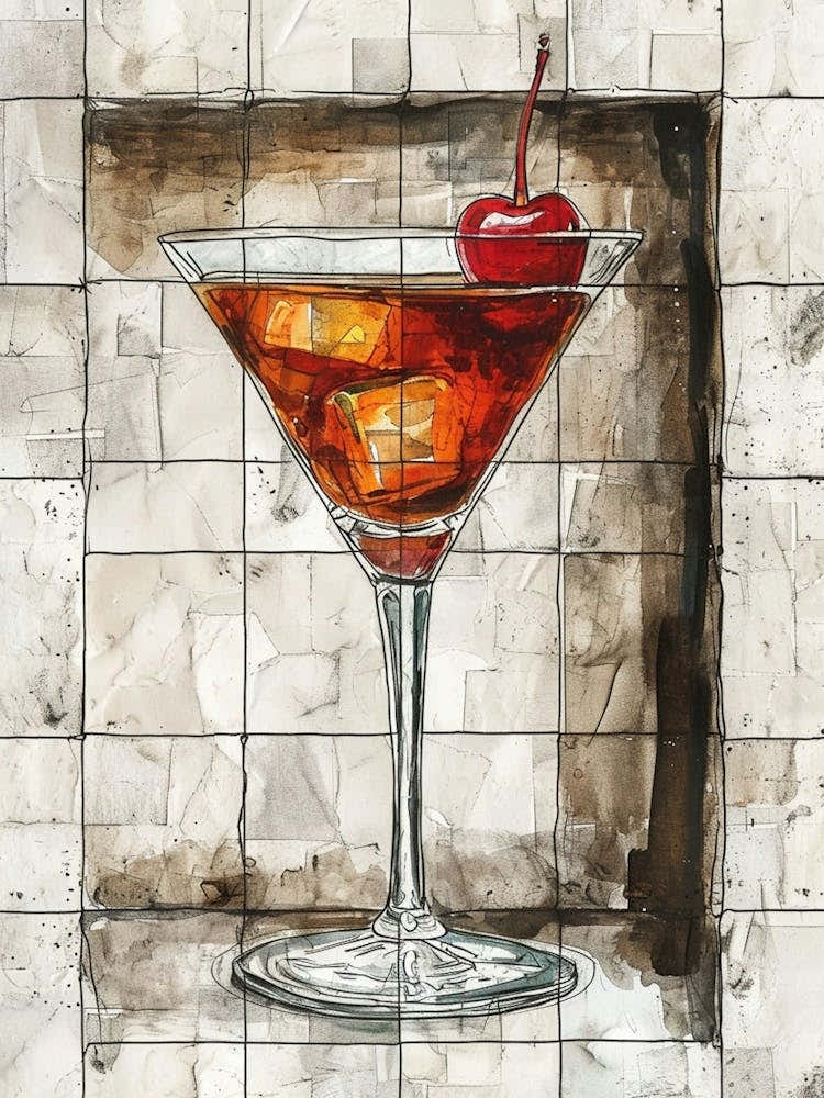 Manhattan Cocktail Vintage Illustration 3