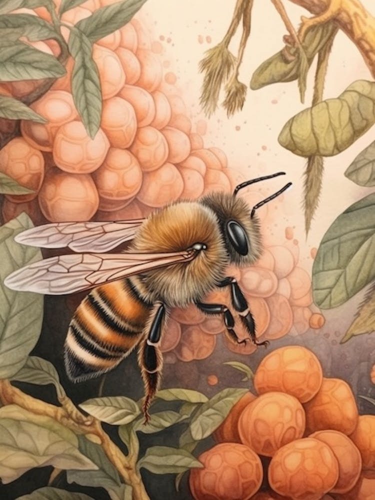 Red Tailed Cuckoo Bee Beehive Watercolour Illustration 3