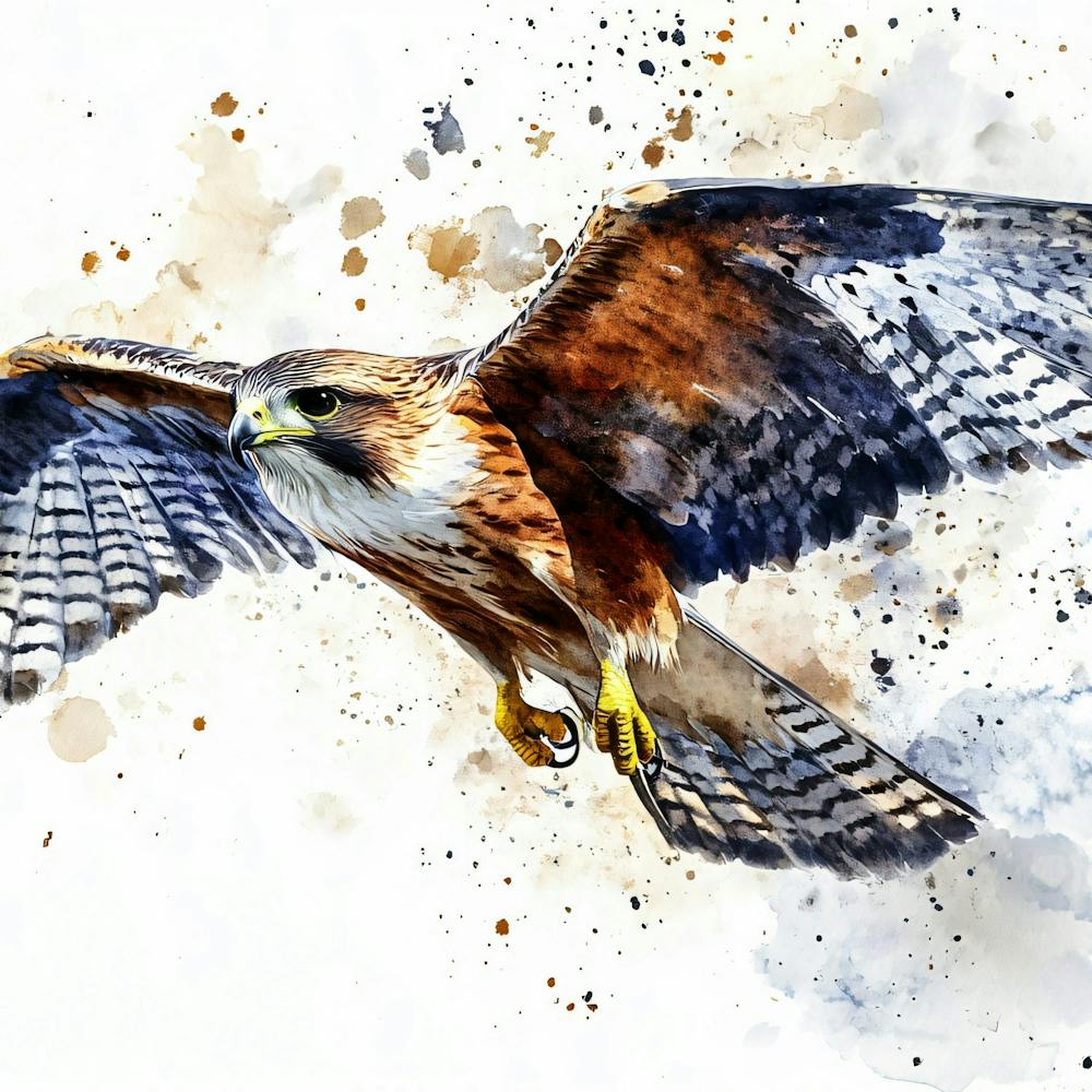 Hawk In Flight Watercolor