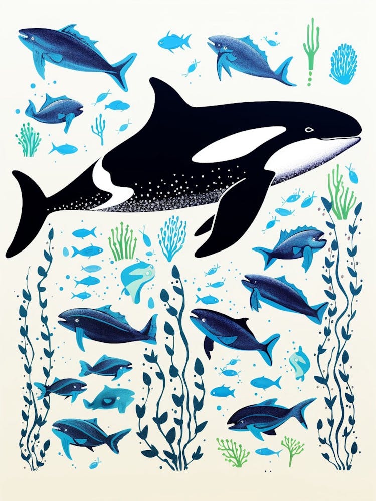 Kitsch Orca Whale Fish Pattern 2