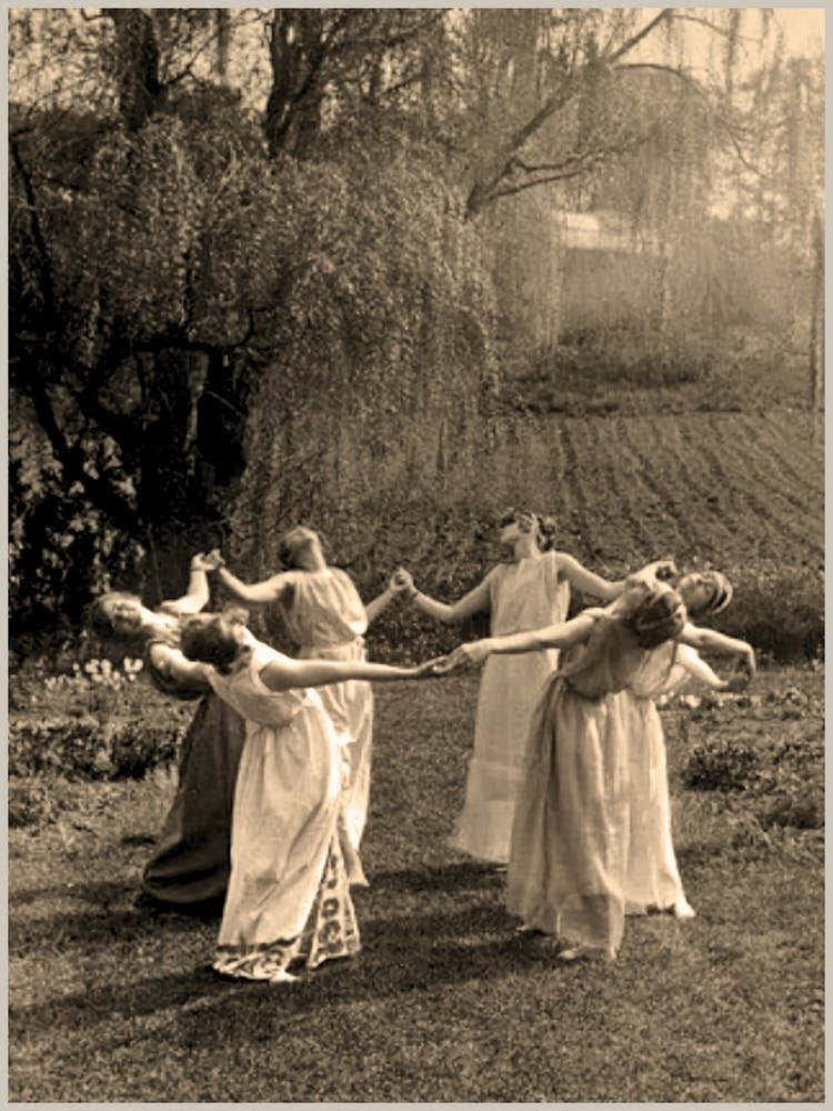 Circle of Witches Dancing - Ritual Pagan Ladies Dance 1921 Vintage Art Deco Remastered Photograph - Spiritual Witchy Fairytale Fairies Witchcraft Spells Calling the Moon Goddess Selene Mayday or Midsummer 3